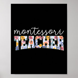 Póster Educadora Instructora Maestra Montessori Floral Re