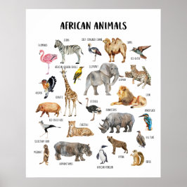Póster educativo de animales africanos para el aul