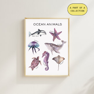 Póster educativo de animales del océano