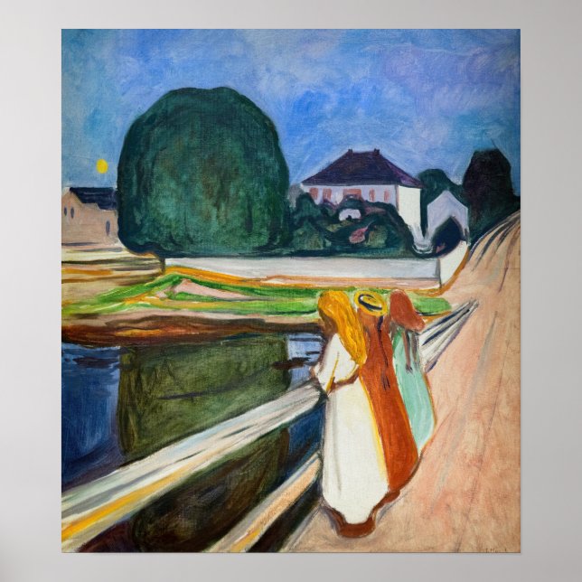 Póster Edvard Munch - Los Chicas en el puente de la noche (Frente)