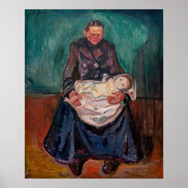 Póster Edvard Munch - Mujer con un hijo enfermo, herencia (Frente)