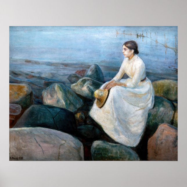 Póster Edvard Munch - Noche de verano, Inger en la playa (Frente)