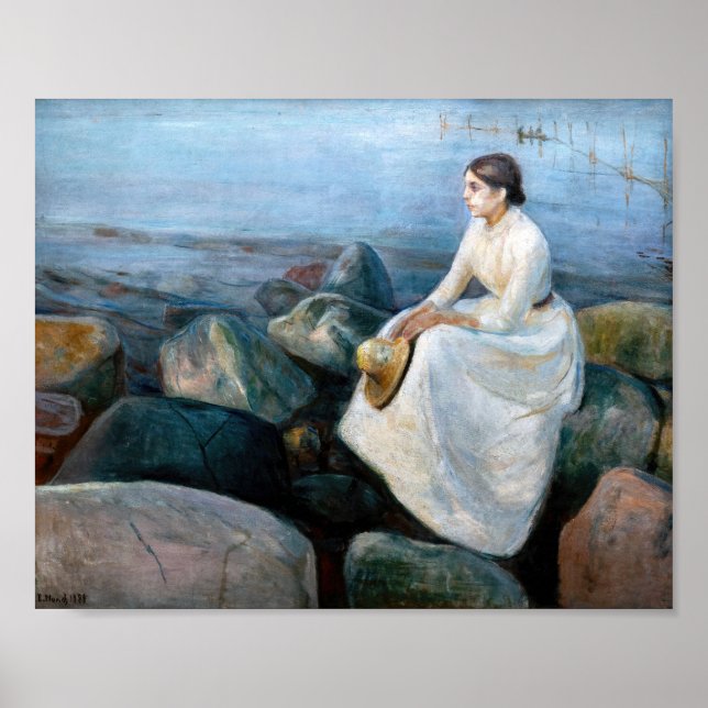Póster Edvard Munch - Noche de verano, Inger en la playa (Frente)