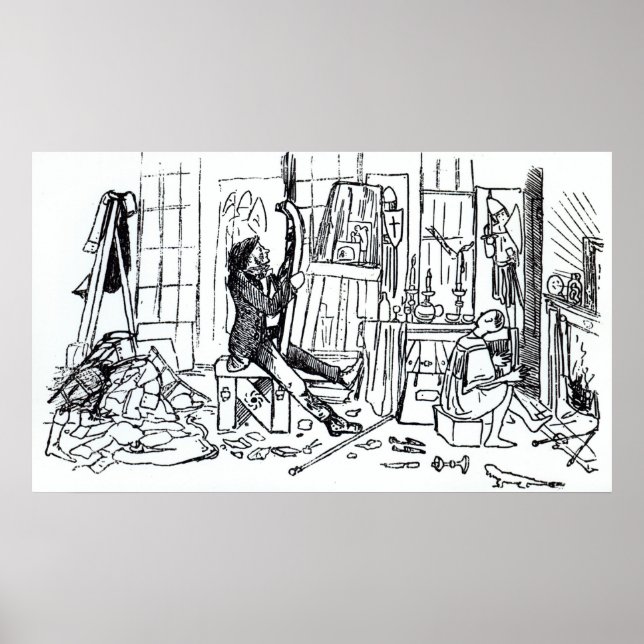 Póster Edward Burne-Jones trabajando en su estudio (Frente)