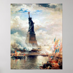 Póster Edward Moran   Desvelando la estatua de la liberta