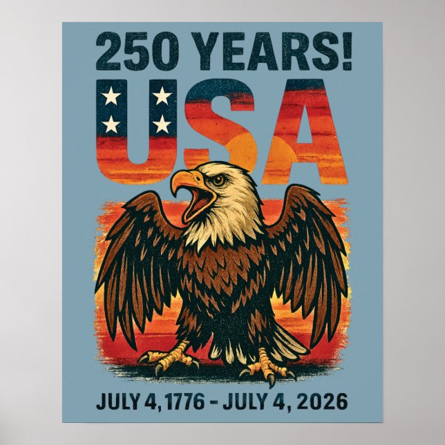 Póster EE.UU. 250 años - Águila calva patriótica 4 de jul (Frente)