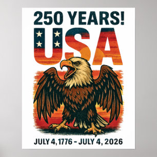 Póster EE.UU. 250 años - Águila calva patriótica 4 de jul