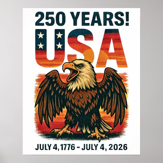 Póster EE.UU. 250 años - Águila calva patriótica 4 de jul (Frente)