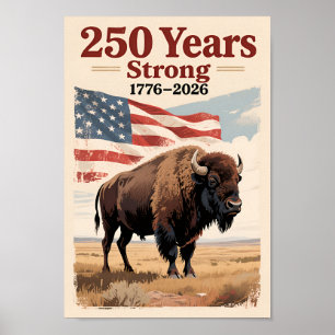 Póster EE. UU. 250 Bisonte Americano Patriótico 1776–2026