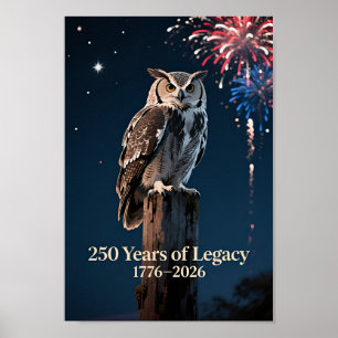 Póster EE. UU. 250 Búho Patriótico 1776–2026