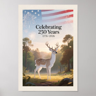 Póster EE. UU. 250 Ciervo Patriótico 1776–2026