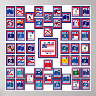 PÓSTER EE.UU. 50 BANDERAS ESTATALES BLANCAS/556