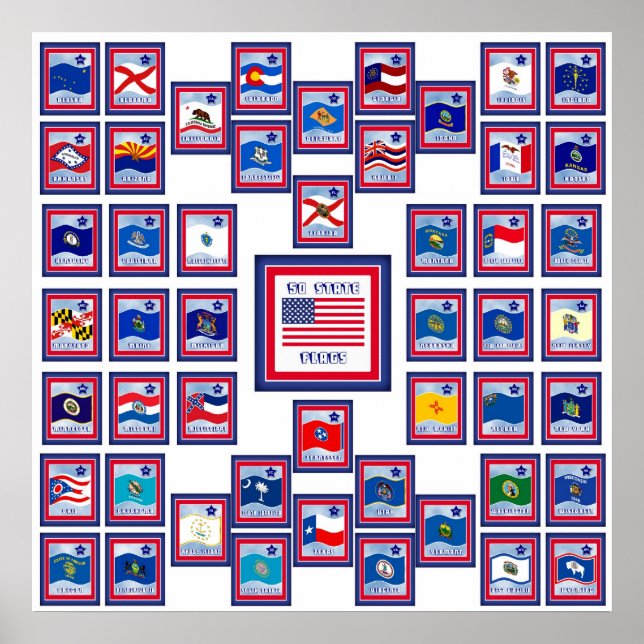 PÓSTER EE.UU. 50 BANDERAS ESTATALES BLANCAS/556 (Frente)