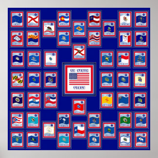 PÓSTER EE.UU. 50 BANDERAS ESTATALES BLUE/555