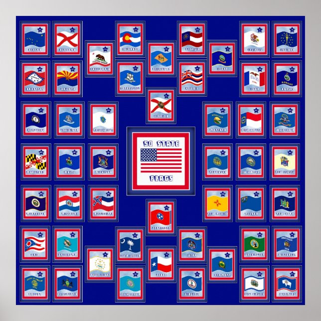 PÓSTER EE.UU. 50 BANDERAS ESTATALES BLUE/555 (Frente)