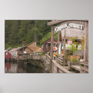 Póster EE. UU., Alaska, Ketchikan, Creek Street, centro