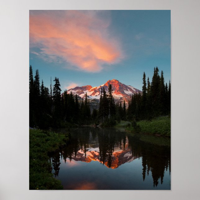 Póster EE. UU., Estado de Washington. Reflejado el Mt. Ra (Frente)