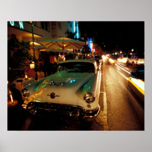 Póster EE. UU., FL, Miami, South Beach de noche. 2