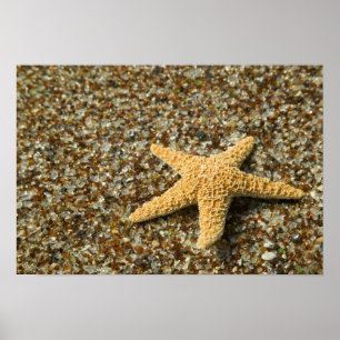 Póster EE. UU., HI, Kauai, Glass Beach con estrellas de m