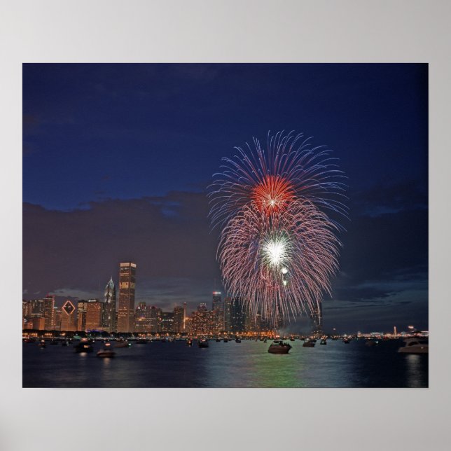 Póster EE. UU., Illinois, Chicago, fuegos artificiales de (Frente)