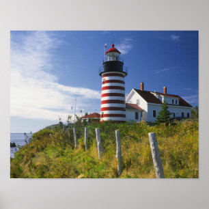 Póster EE. UU., Maine, Lubec. Faro de West Quoddy Head