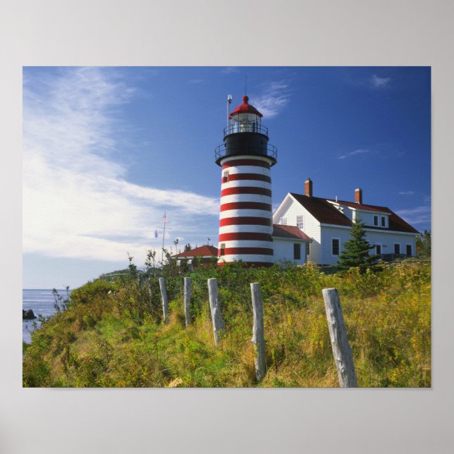 Póster EE.UU., Maine, Lubec. Faro West Quoddy Head (Frente)