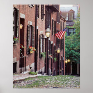 Póster EE. UU., Massachusetts, Boston, Casas a lo largo d