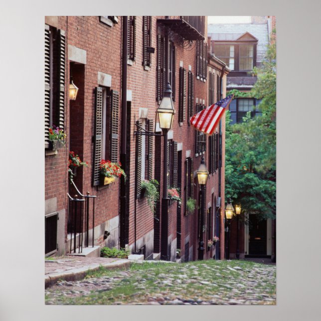 Póster EE. UU., Massachusetts, Boston, Casas a lo largo d (Frente)