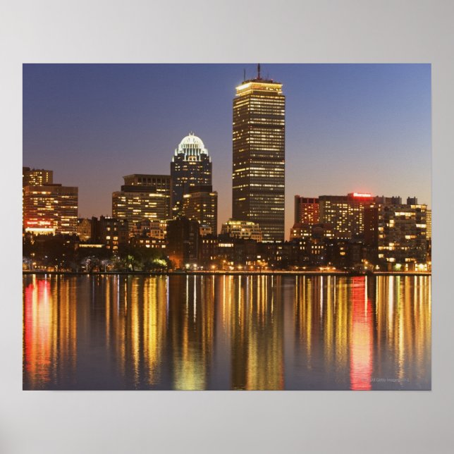 Póster EE.UU., Massachusetts, Boston skyline al atardecer (Frente)
