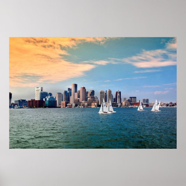 Póster EE. UU., Massachusetts. Horizonte de la costa de B (Frente)