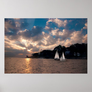 Póster EE. UU., Massachusetts. Vela al atardecer