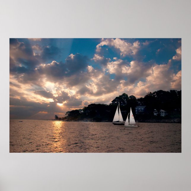 Póster EE. UU., Massachusetts. Vela al atardecer (Frente)