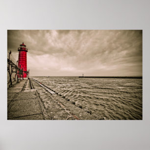 Póster EE. UU., Michigan, faro de Grand Haven