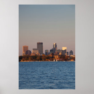 Póster EE. UU., Minnesota, Minneapolis, horizonte de la c