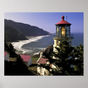 Póster EE. UU., Oregón, Florence. Faro de Heceta Head