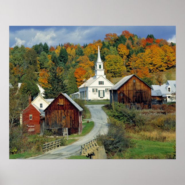 Póster EE. UU., Vermont, río Waits. El follaje de otoño a (Frente)