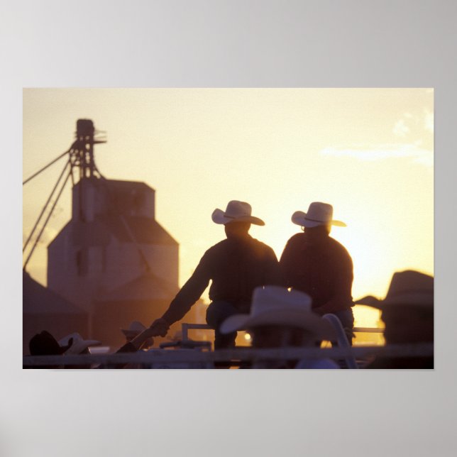 Póster EE. UU., Wyoming, Pine Bluffs. Dos hombres se dan  (Frente)