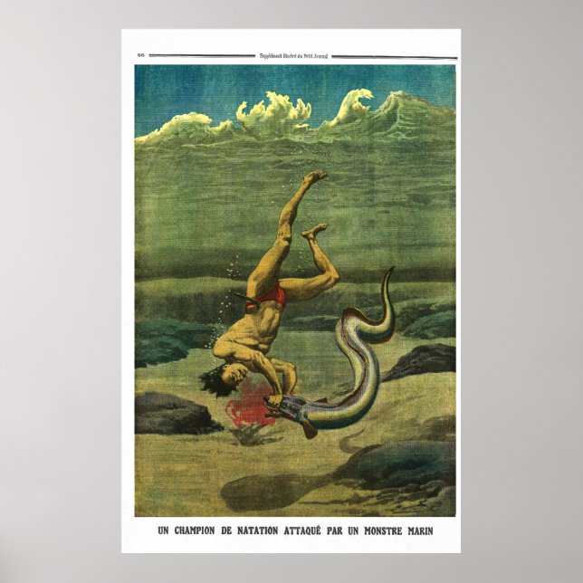 Póster Eel attack - 1913 French newspaper print (Frente)