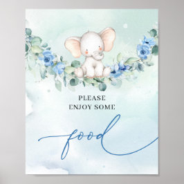 Póster Eelefante lindo eucalipto flores azules alimento