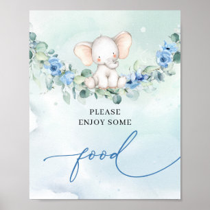 Póster Eelefante lindo eucalipto flores azules alimento
