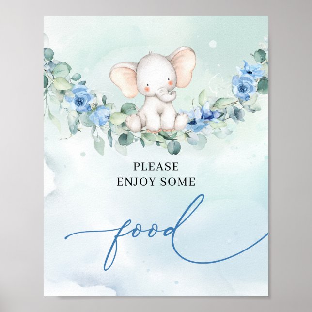 Póster Eelefante lindo eucalipto flores azules alimento (Frente)
