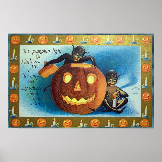 Póster Eelfos de Halloween y calabaza poster fiesta de Vi (Frente)