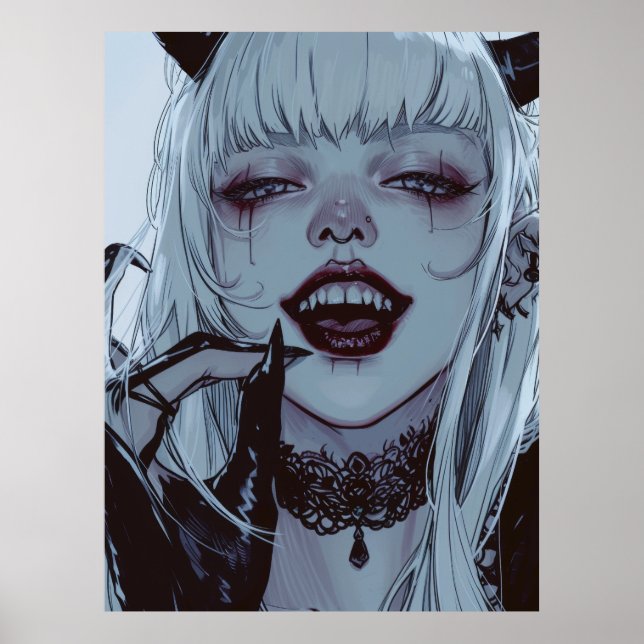 Póster Eerie Anime Chica con Poster de pelo blanco (Frente)