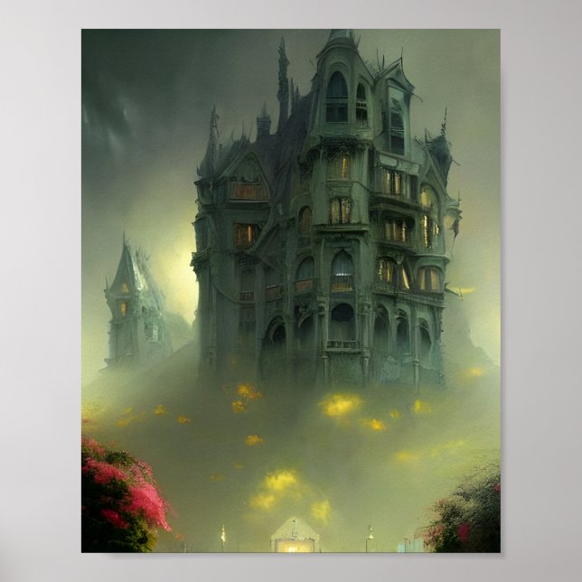 Póster Eerie Gothic Mansion Digital Art Poster (Frente)