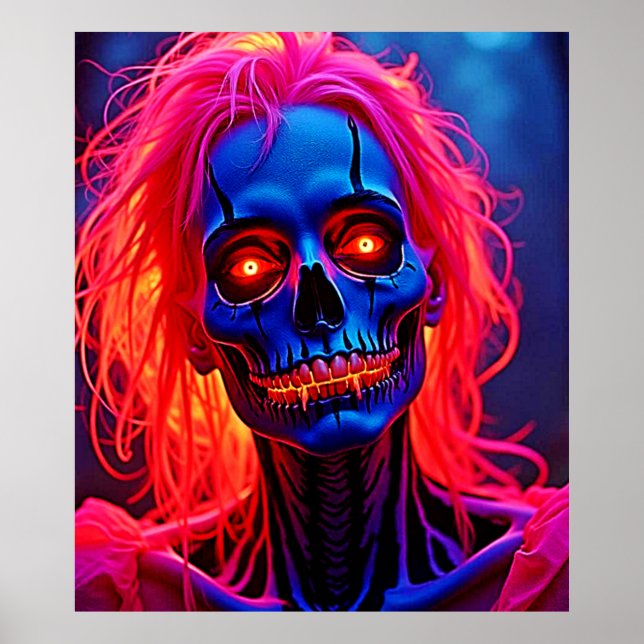 Póster Eerie Skeleton con diseño de pelo rosado (Frente)