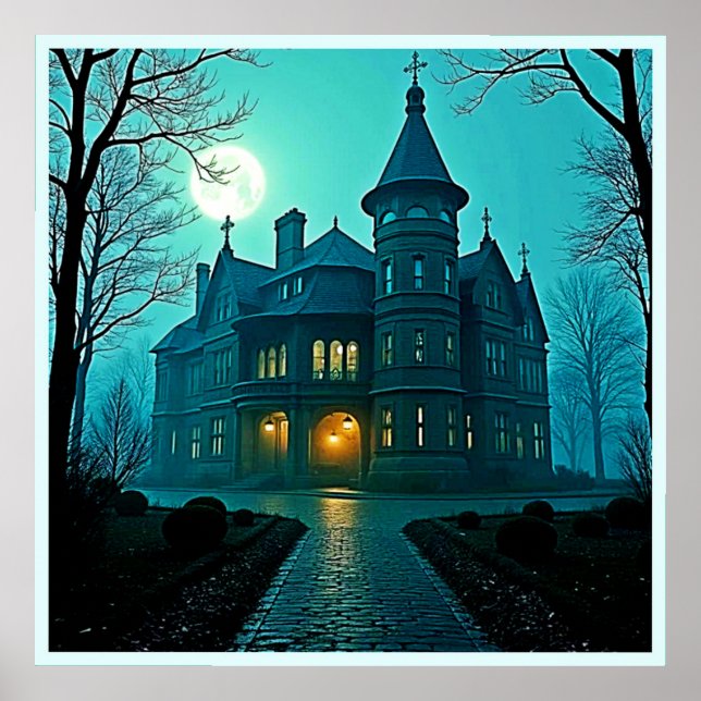Póster Eerie Victorian Mansion Moonlight (Frente)