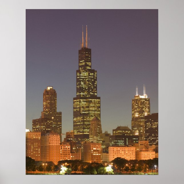 Póster EEUU, Illinois, Chicago: City Skyline / Evening (Frente)