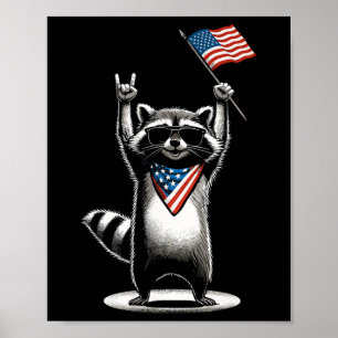Póster Eeuu Patriotic Raccoon Men Mujeres Niñas Graciosas