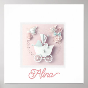 Póster Efecto 3d para la chica bebé rosada