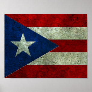 Póster Efecto de acero envejecido bandera puertorriqueña